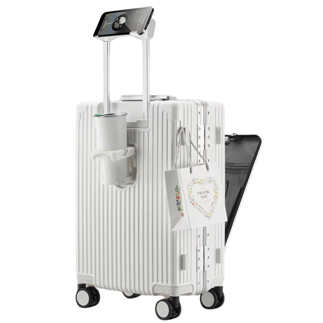 Sort hård kabinekuffert i polycarbonat. Smart håndbagage rejsekuffert med TSA-lås til rejsende.