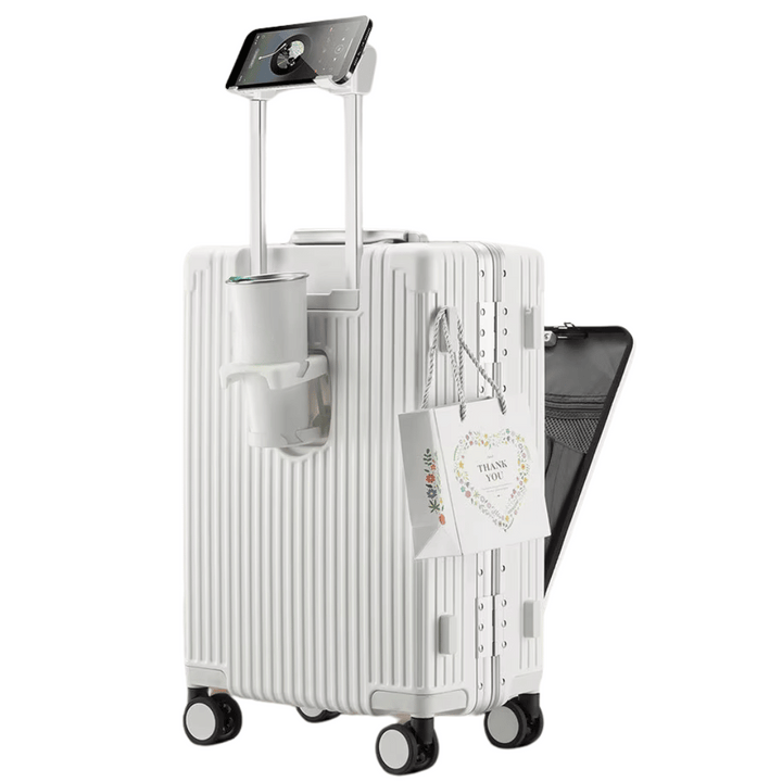 Sort hård kabinekuffert i polycarbonat. Smart håndbagage rejsekuffert med TSA-lås til rejsende.