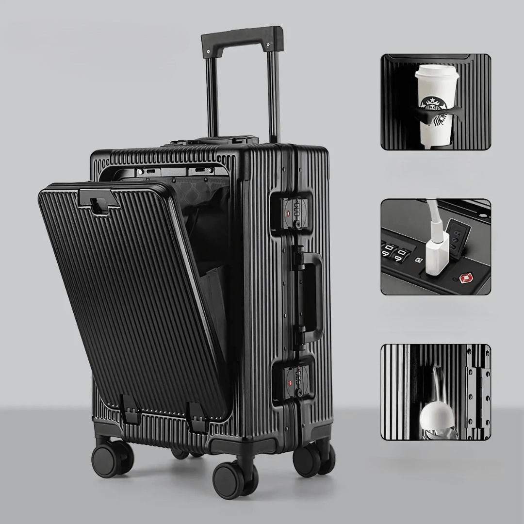 Funktionel sort hård kabinekuffert. Smart håndbagage med TSA-lås og plads til laptop til alle typer rejser.