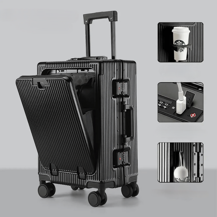 Funktionel sort hård kabinekuffert. Smart håndbagage med TSA-lås og plads til laptop til alle typer rejser.