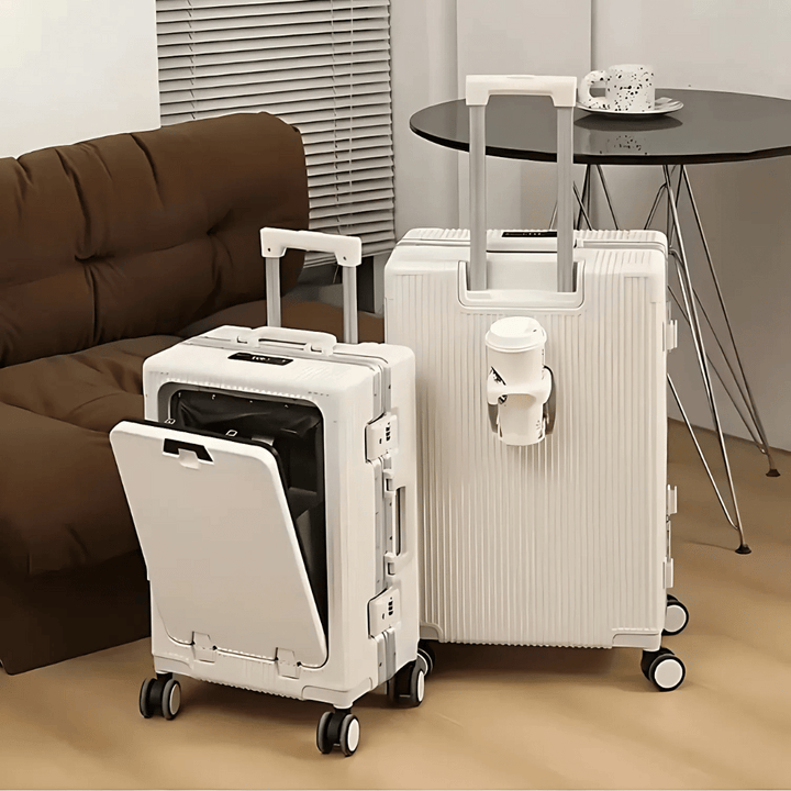 Smart hård kabinekuffert i sort polycarbonat med laptoprum. Perfekt håndbagage til erhvervsrejser, med TSA-lås.