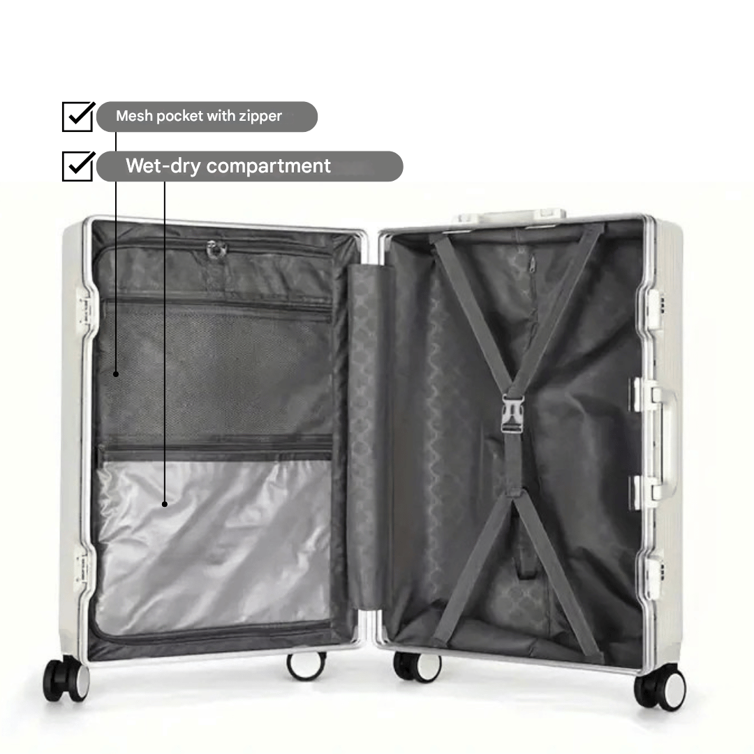 Sort smart kabinekuffert i hård polycarbonat, med rum til laptop og sikker TSA-lås. Perfekt håndbagage.