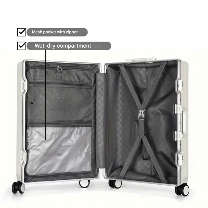 Sort smart kabinekuffert i hård polycarbonat, med rum til laptop og sikker TSA-lås. Perfekt håndbagage.