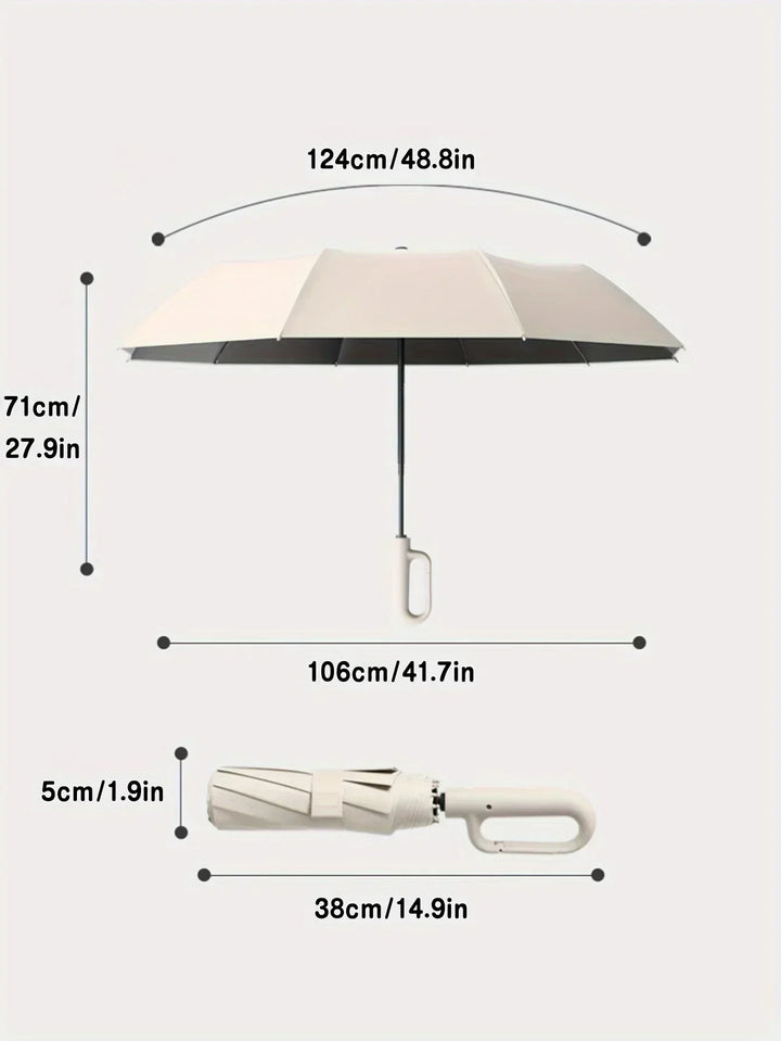 Detalje af den automatiske knap på en kompakt unisex paraply for hurtig åbning og lukning.