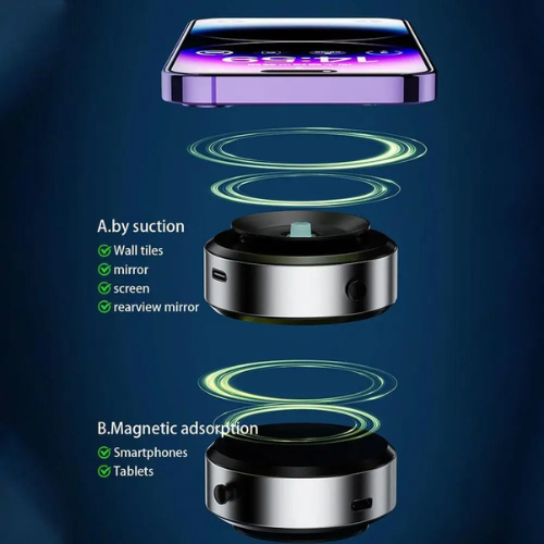 Sikker sort magnetisk bilholder m. 360° rotation og sugekop. Universal til smartphone og GPS i bilen.