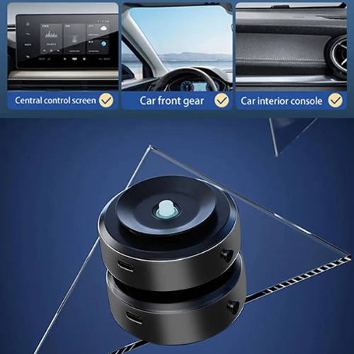 Stilfuld sort/sølv magnetisk telefonholder til bilen. Universal og justerbar 360° for optimal visning.