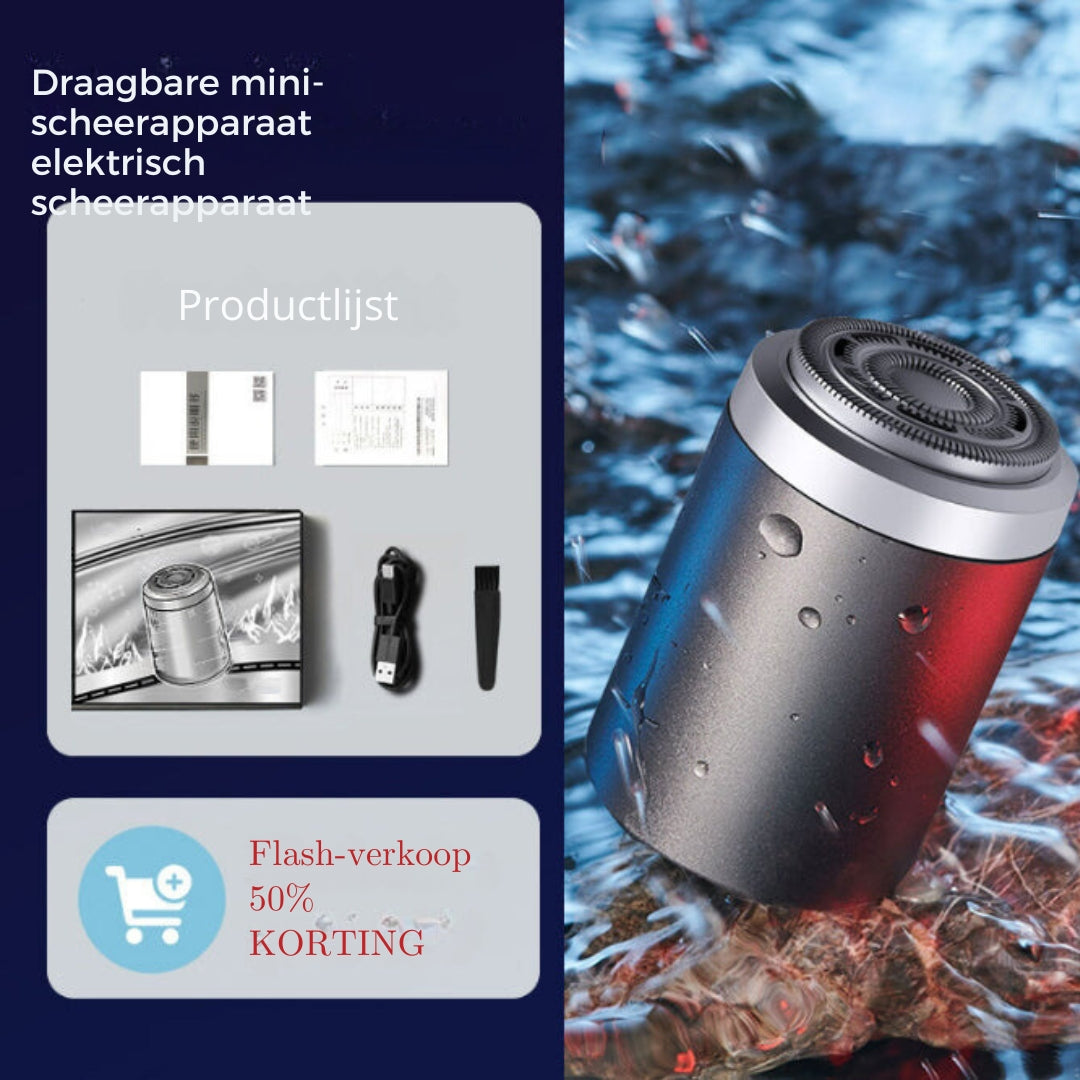 Kompakt våd/tør barbermaskine i sort, sikrer glat hud og er USB-opladelig til rejsen.