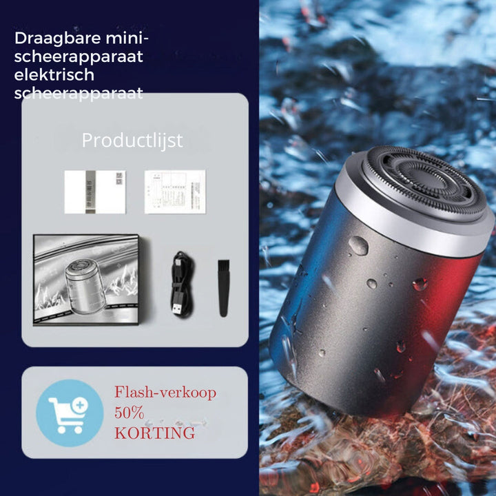 Kompakt våd/tør barbermaskine i sort, sikrer glat hud og er USB-opladelig til rejsen.