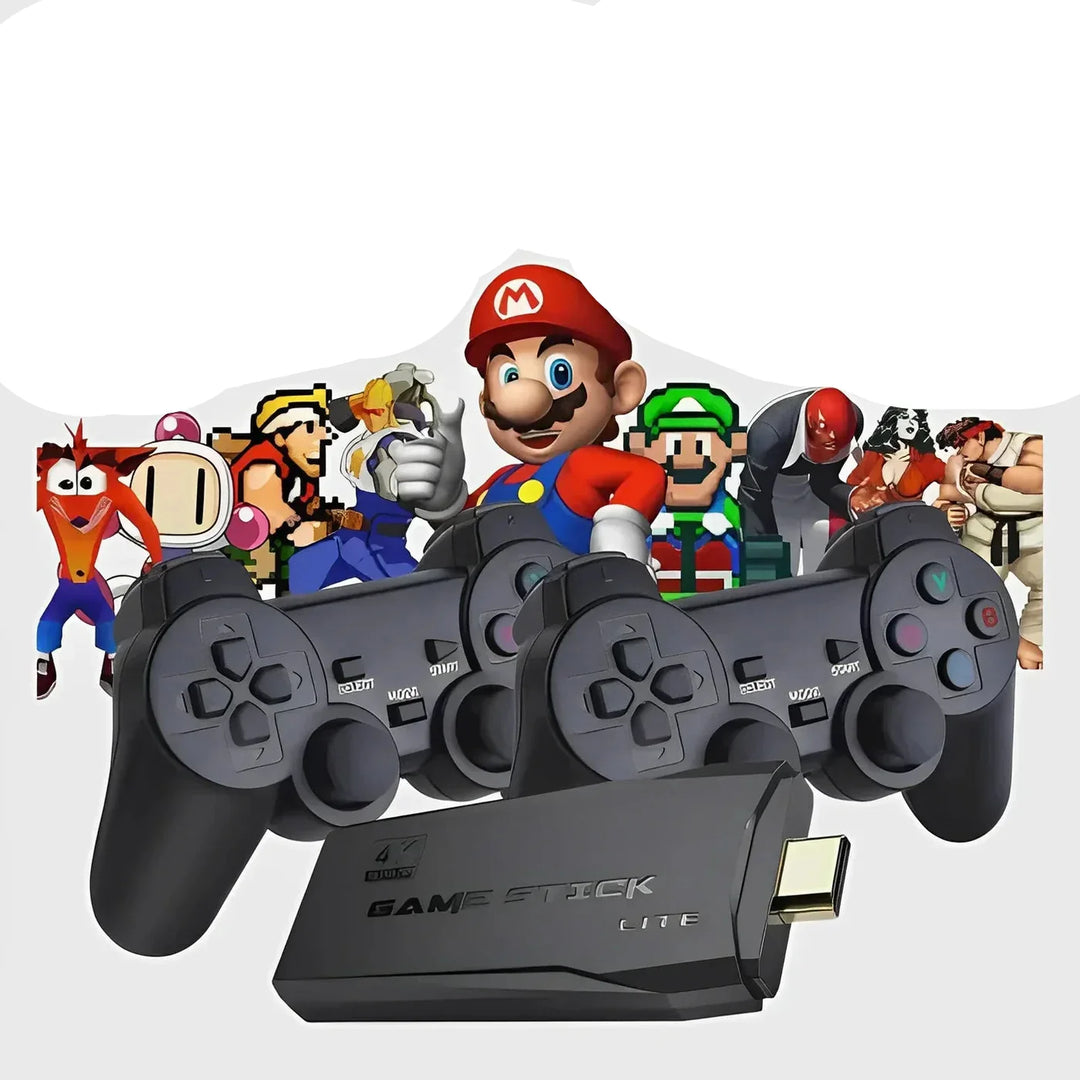 Sort retro spilkonsol med 20.000 klassiske spil til gaming og familieunderholdning via HDMI.