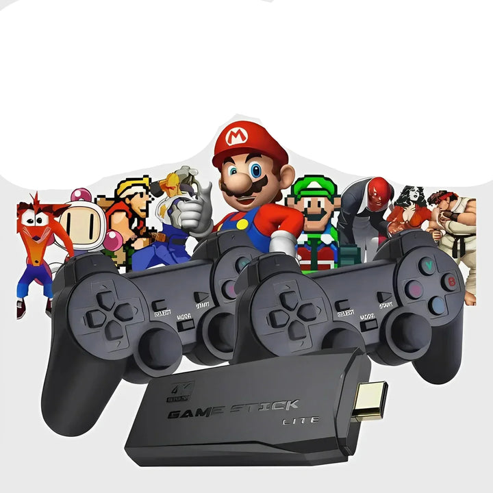 Sort retro spilkonsol med 20.000 klassiske spil til gaming og familieunderholdning via HDMI.