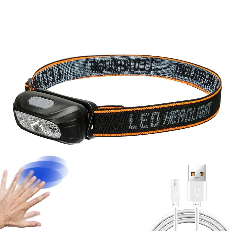 Sort sensor LED pandelampe med USB. Genopladelig og letvægt til udendørs brug.