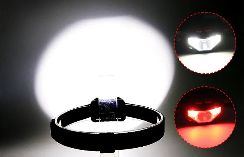 Håndfri USB LED pandelampe med sensor. Ideel til fiskeri, vandring og camping i mørke.