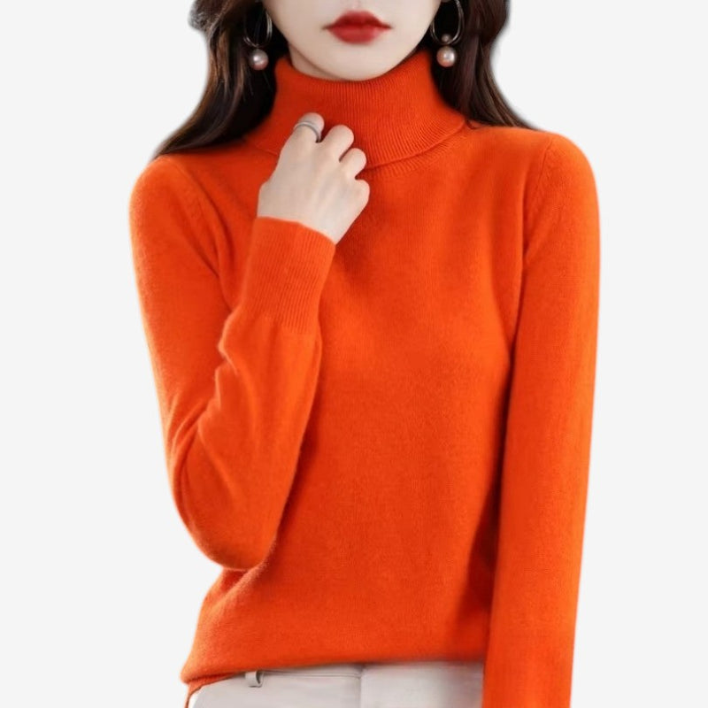 Brun kvinders langærmet rullekravetrøje. Elegant slim fit top til stilfuld hverdag.