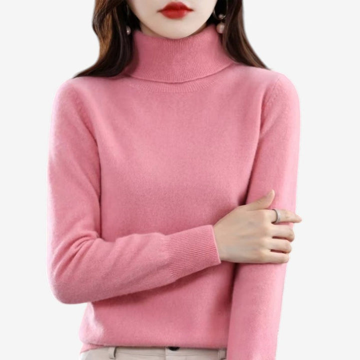 Lilla slim fit rullekravetrøje, damemode. Tætsiddende trøje med rullekrave til efterår.