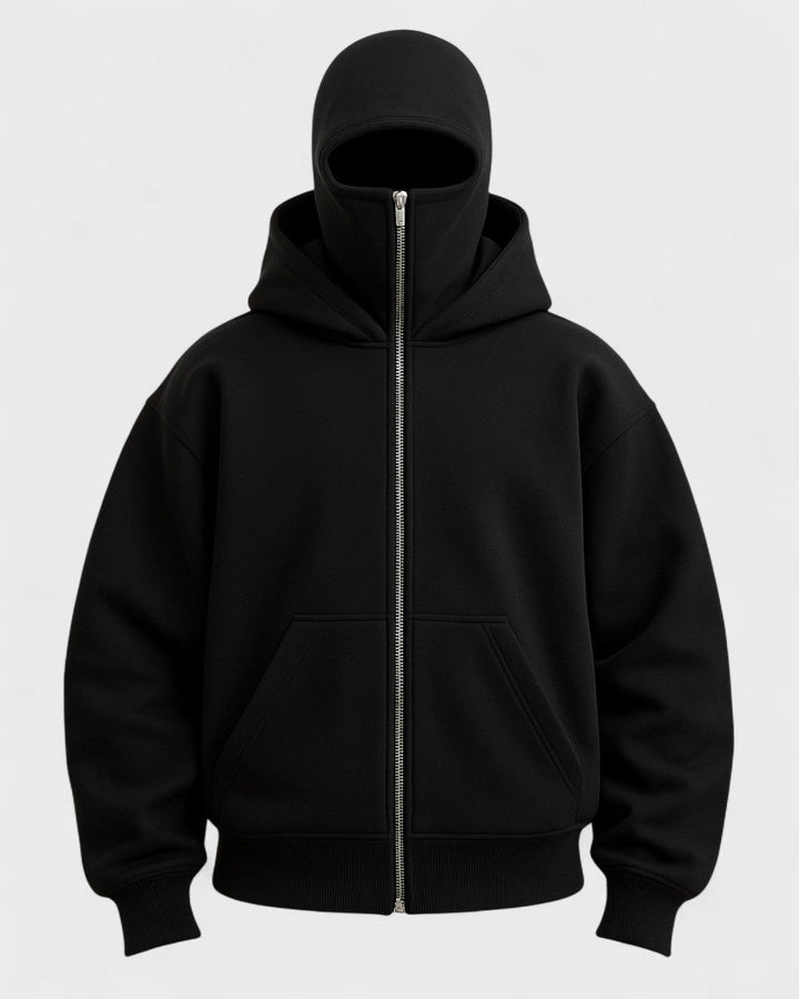 Moderne unisex fleece hættetrøje i sort med lynlås. Behagelig og alsidig til hverdagsbrug.