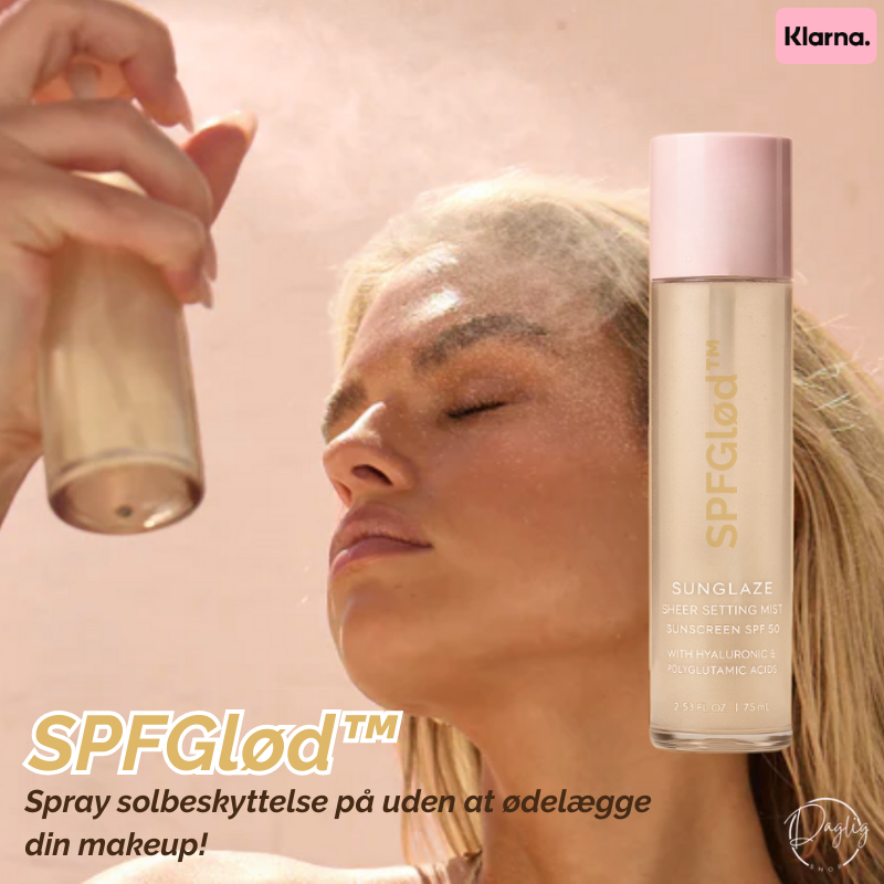 SPFGlød Solbeskyttelsesspray SPF 50. Makeup-venlig solcremespray til ansigt med glød og C-vitamin.