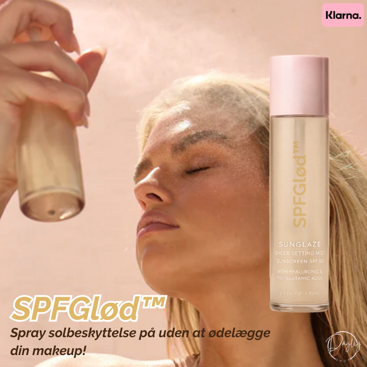 SPFGlød Solbeskyttelsesspray SPF 50. Makeup-venlig solcremespray til ansigt med glød og C-vitamin.