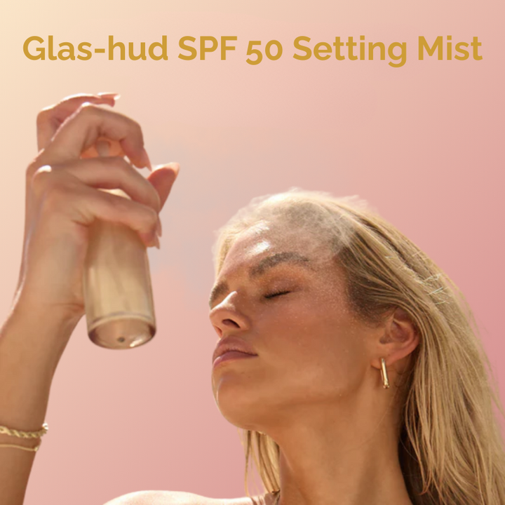 SPFGlød solcremespray med SPF 50 og C-vitamin. Fugtgivende hudpleje giver glød og solbeskyttelse dagligt.