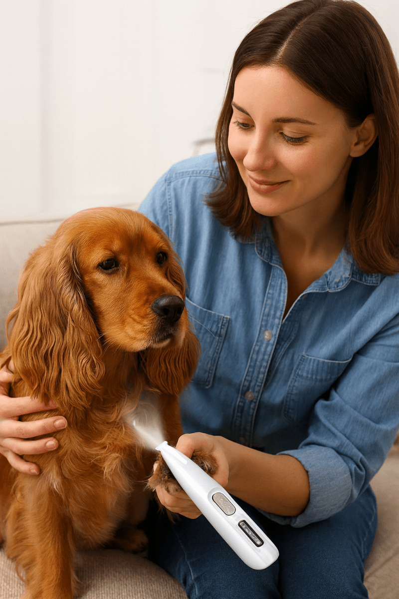 Præcisions kæledyrstrimmer; ultra støjsvag til skånsom pelspleje af hunde og katte. Nem, trådløs brug.