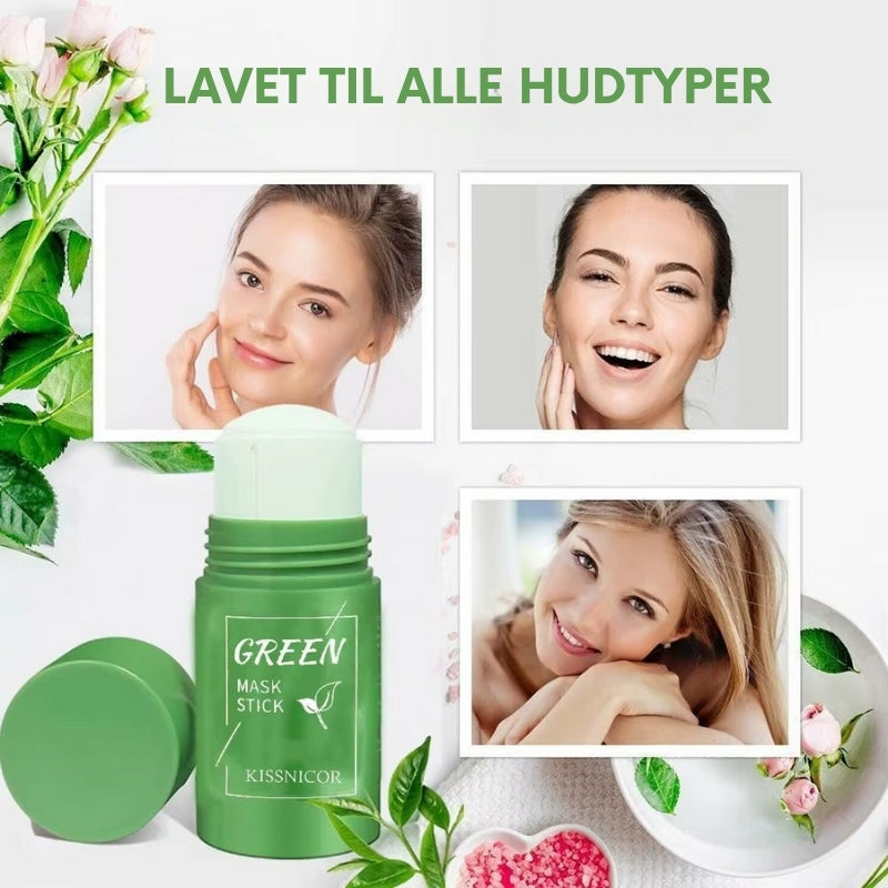 "Stick med grøn te ansigtsmaske til dybderensning; grøn farve, nem påføring, poreminimering, klar og glat hud."