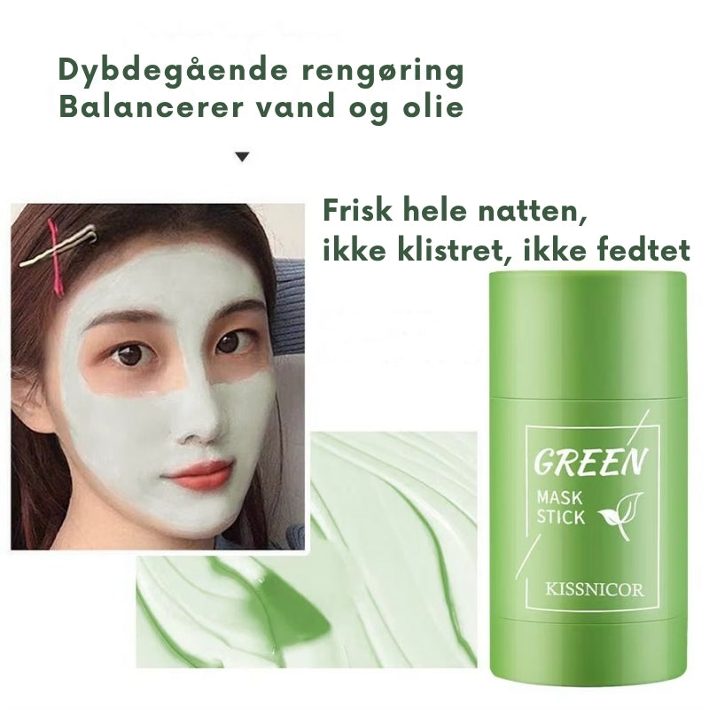 "Stick med grøn te ansigtsmaske til dybderensning; grøn farve, nem påføring, poreminimering, klar og glat hud."