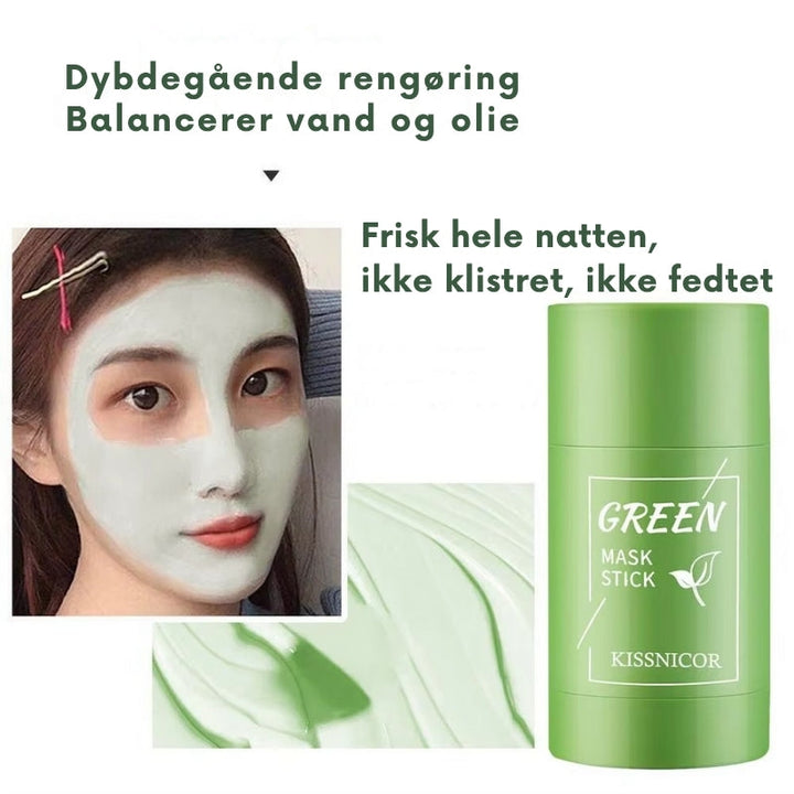 "Stick med grøn te ansigtsmaske til dybderensning; grøn farve, nem påføring, poreminimering, klar og glat hud."