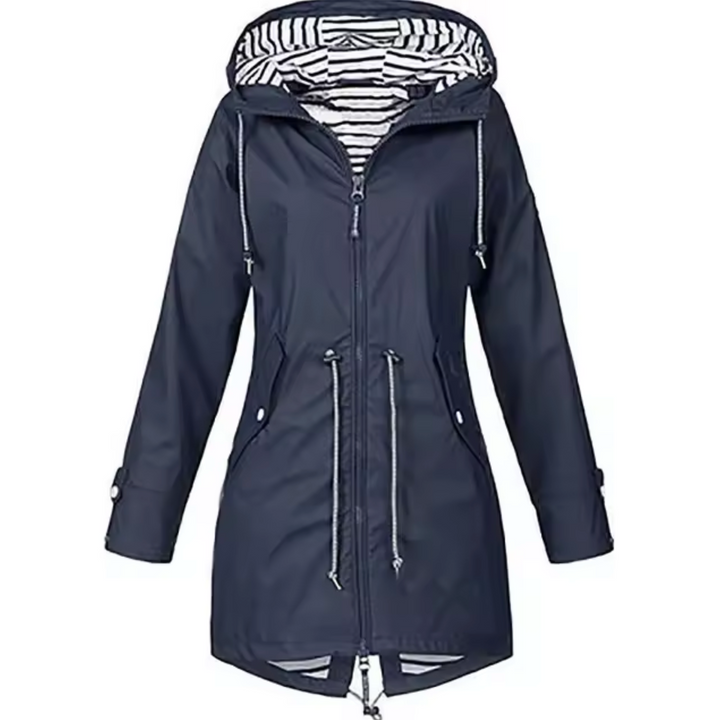 Klassisk dame parka med elegant stribet for. En alsidig forårs- og efterårsjakke for kvinder, der elsker komfort.