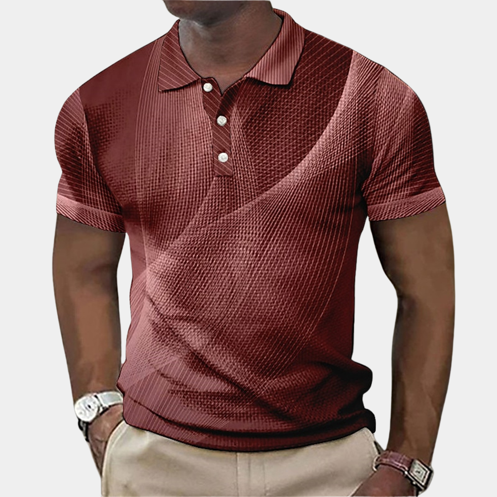 "Stilfuld herre slim fit poloshirt med blå tekstureret mønster og klassisk krave, ideel til både hverdag og fest."