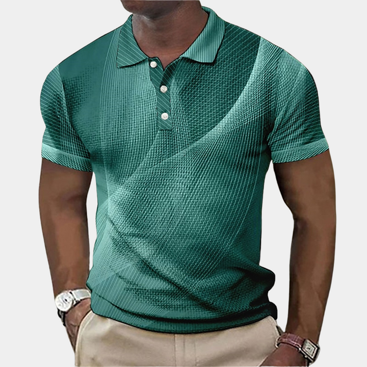 Stilfuld herrepoloshirt i blå med broderet detalje og poleret krave, ideel til både formelle og afslappede lejligheder.