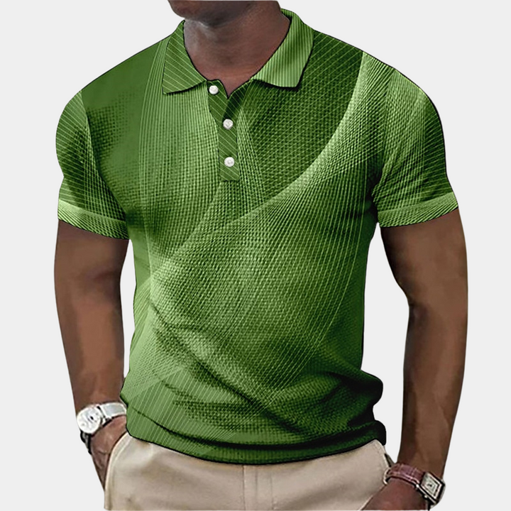 Stilfuld herrepoloshirt i blå med broderet detalje og poleret krave, ideel til både formelle og afslappede lejligheder.