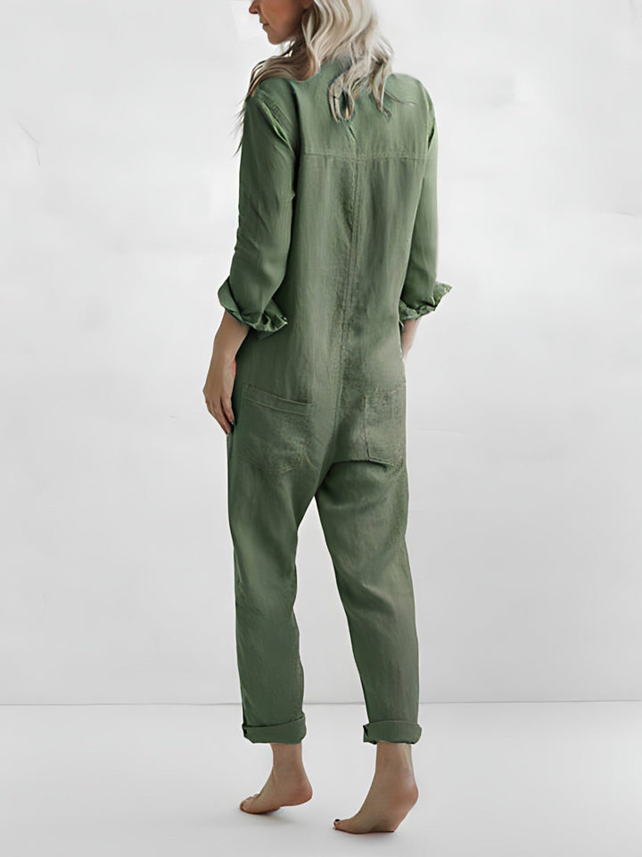 Elegant grøn jumpsuit til kvinder. Stilfuld og komfortabel buksedragt, perfekt til fest eller hverdag.