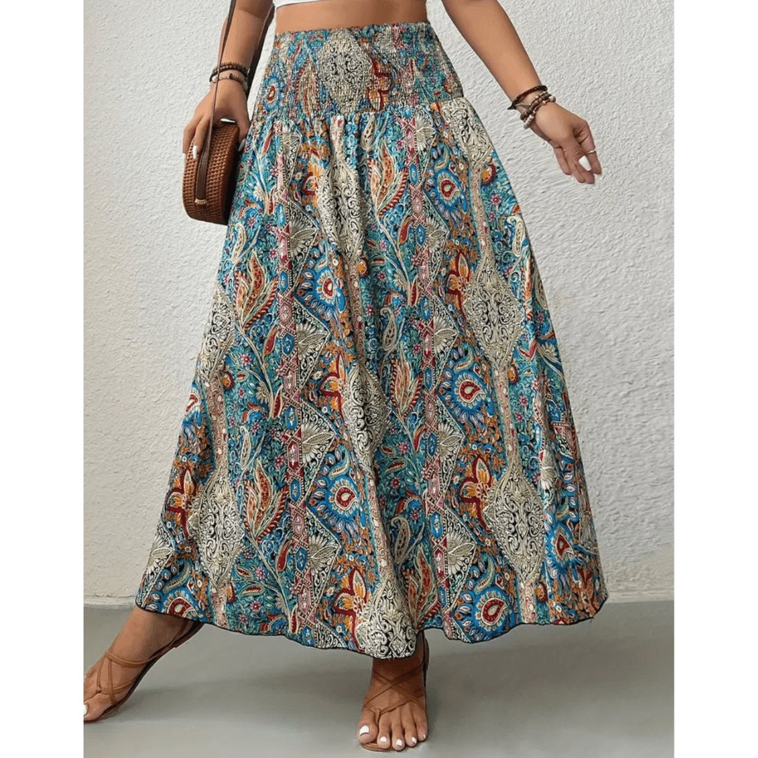 Farverig boheme maxi nederdel til kvinder, perfekt til sommerfest eller en afslappet, stilfuld dag.