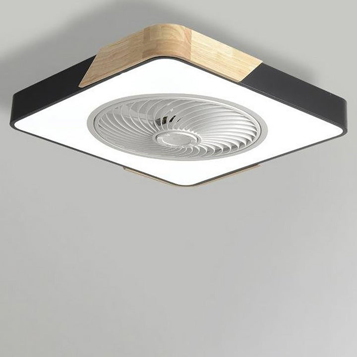 "Stilfuld rund LED-loftventilator uden vinger med fjernbetjening og integreret lys, moderne design, støjsvag drift."