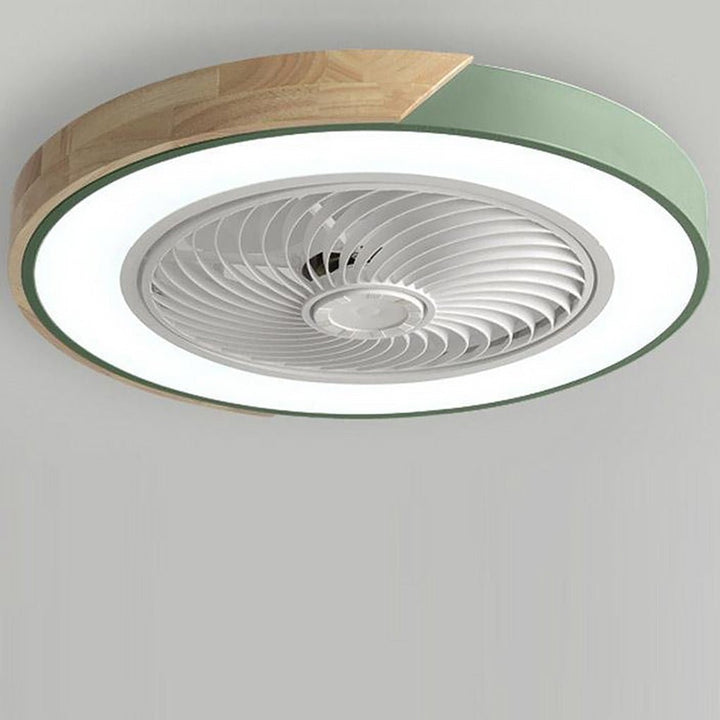 "Stilfuld rund LED-loftventilator uden vinger med fjernbetjening og integreret lys, moderne design, støjsvag drift."