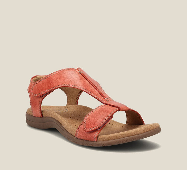 Stilfulde orange ortopædiske dame sandaler med åben tå, der kombinerer komfort og støtte til hverdagsbrug.