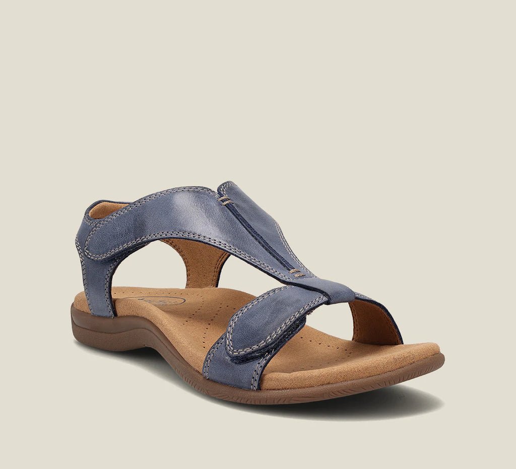 Nærbillede af kvalitetsmaterialet i disse slidstærke ortopædiske dame sandaler, designet til komfort.