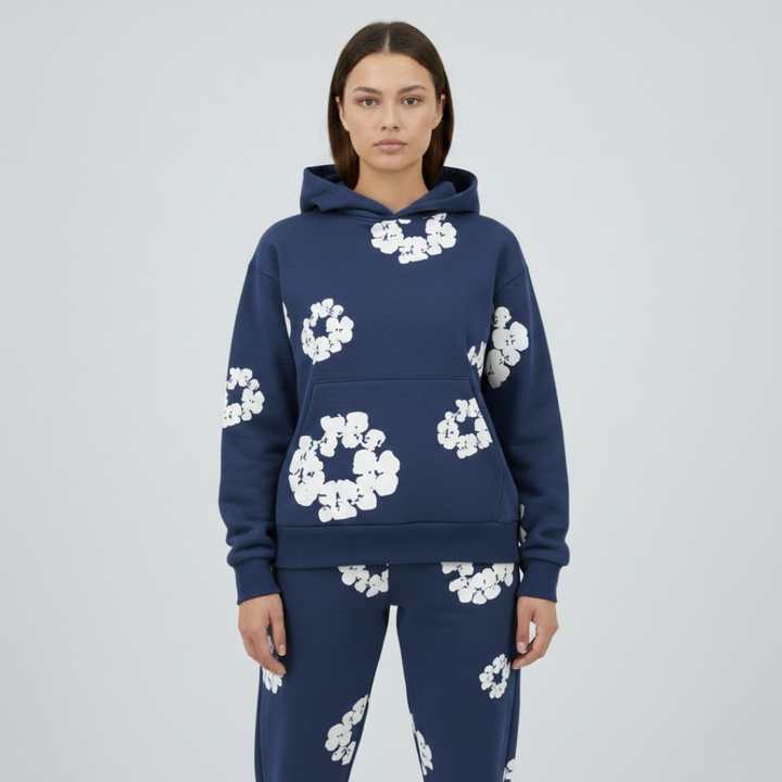 Alsidigt blomstret dametøjssæt, velegnet til sportstøj, fritid og loungewear.