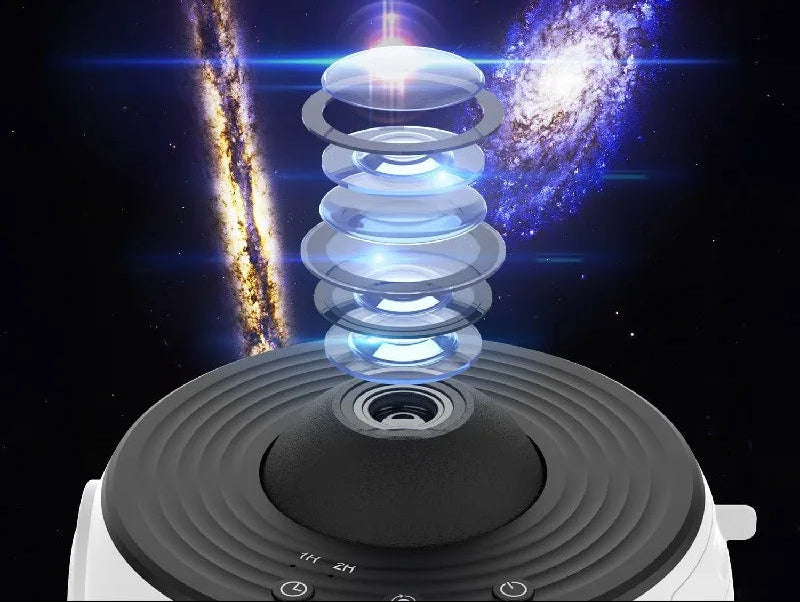 Stjerneprojektor med 360° HD-projektion af galakse & 12 effekter, skaber hyggelig stjernehimmel i soveværelset.