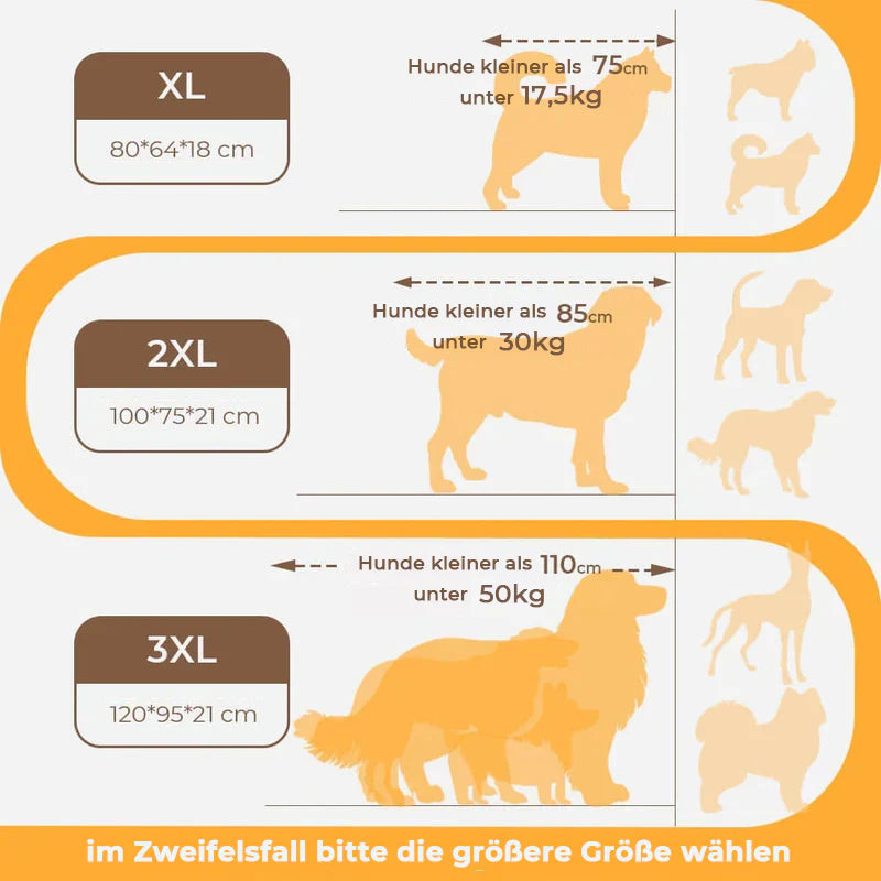 Visuel af hundeseng med nakkestøtte, ortopædisk og stor. Den tykke pude og slidstærke vaskbare betræk.