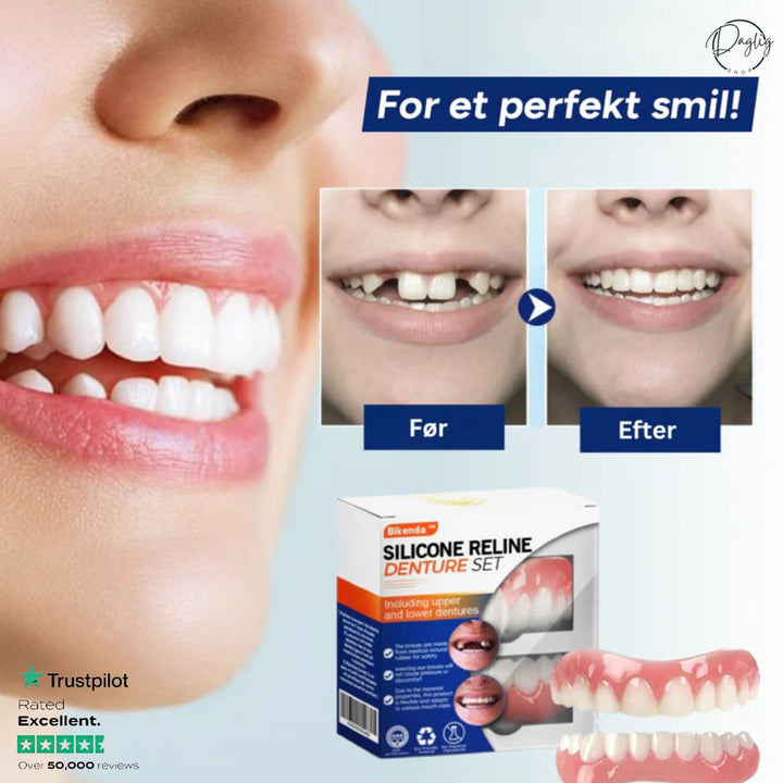 Strålende smil med perfekte, hvide tænder. Genvind selvtillid med Øjeblikkeligt Perfekt Smil for skønhed.