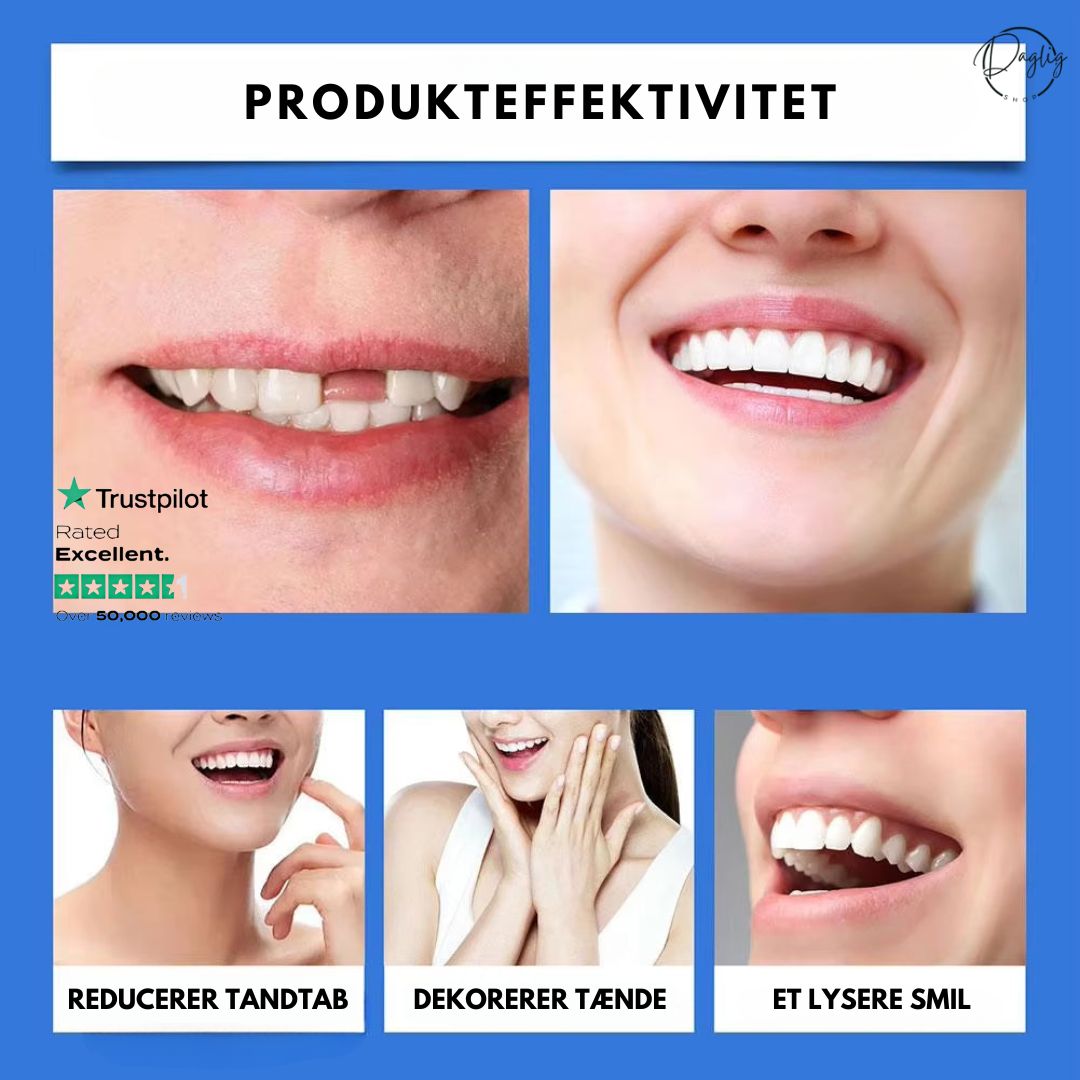 Ung kvinde genvinder selvtilliden med et perfekt, lyst smil. Hurtig kosmetisk løsning for tænder.