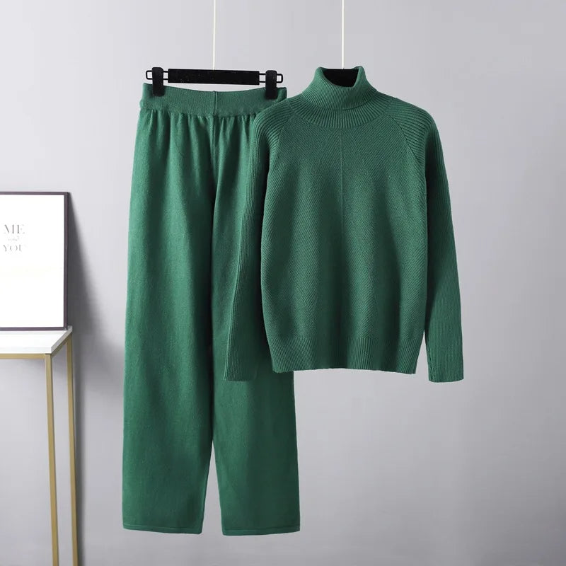 Blødt strikket lounge sæt til damer; perfekt hyggetøj med løse bukser og sweater.