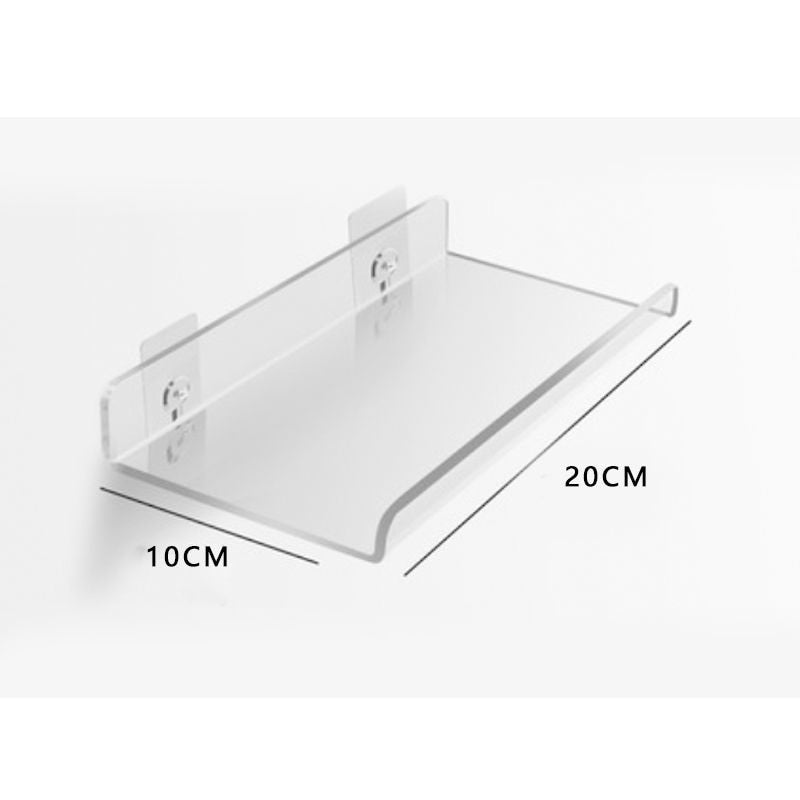 Minimalistisk svævende væghylde, perfekt til pladsbesparende indretning.