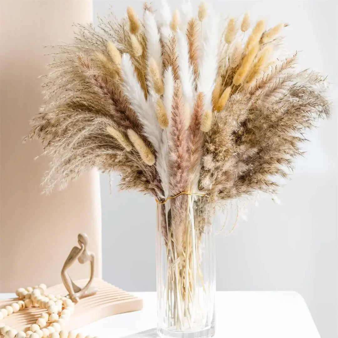Tørrede blomsterbuket til boho indretning. Naturlig og langtidsholdbar dekoration til hjemmet.