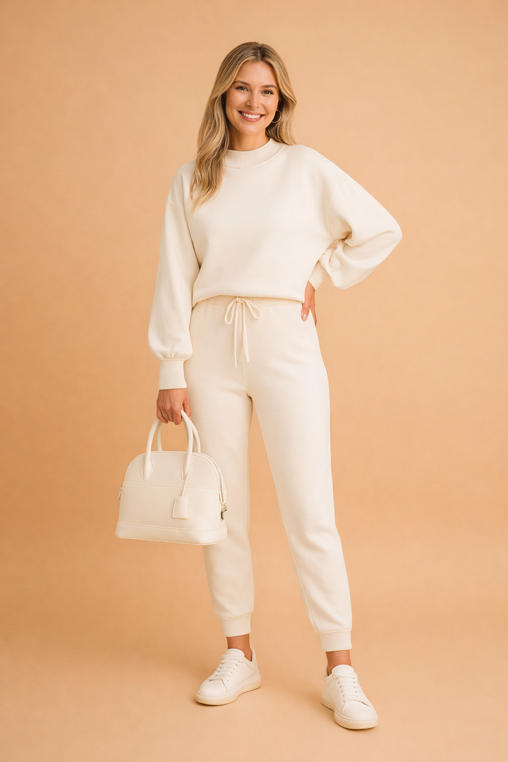 Behageligt Tessa bukser sæt med sweatshirt, ideelt til afslapning og hverdag.