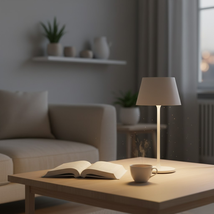 Elegant trådløs bordlampe med LED til indendørs brug.
