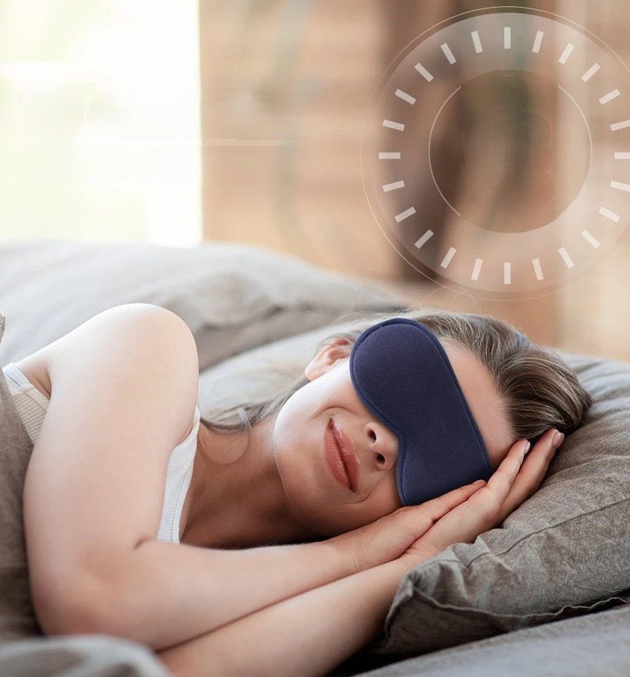 Opvarmet øjenmassager med vibration for trætte øjne. Trådløs sovemaske mod mørke rande og forbedret søvnkvalitet.