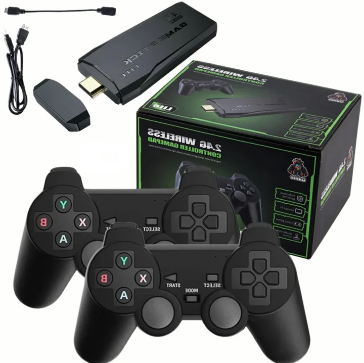 Trådløs Retro Spillekonsol med 20.000 klassiske spil, 4K HDMI stick og trådløse controllere.