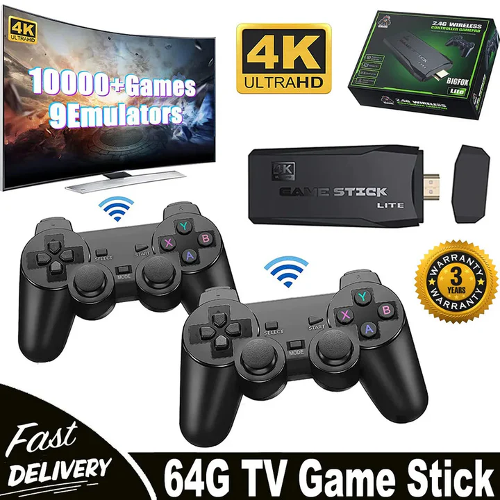 Oplev nostalgi med denne 4K retro spillekonsol HDMI stick. 20.000+ spil, trådløse controllere for sjov gaming.