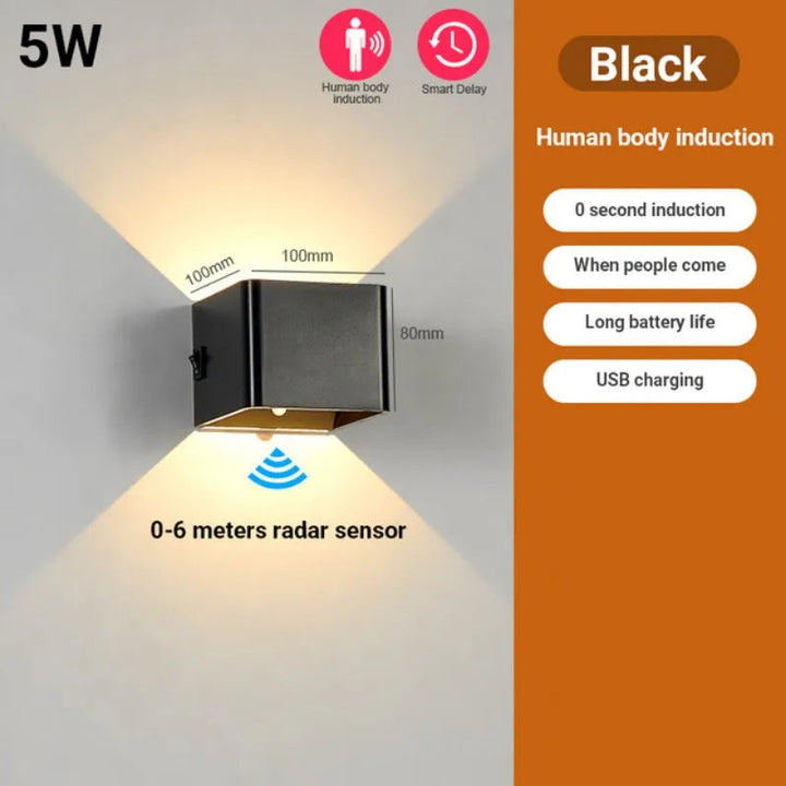 Trådløs væglampe, moderne design, batteridrevet LED. Nem installation til stilfuld væg belysning.